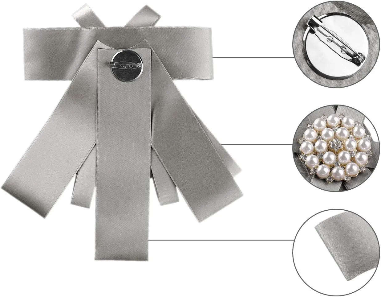 Allegra K Women's Pre-tied Bowknot Beads Bow Tie Elegant Large Ribbon Brooch