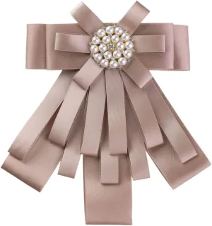 Allegra K Women's Pre-tied Bowknot Beads Bow Tie Elegant Large Ribbon Brooch