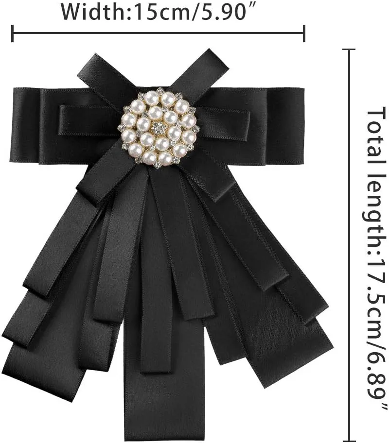 Allegra K Women's Pre-tied Bowknot Beads Bow Tie Elegant Large Ribbon Brooch