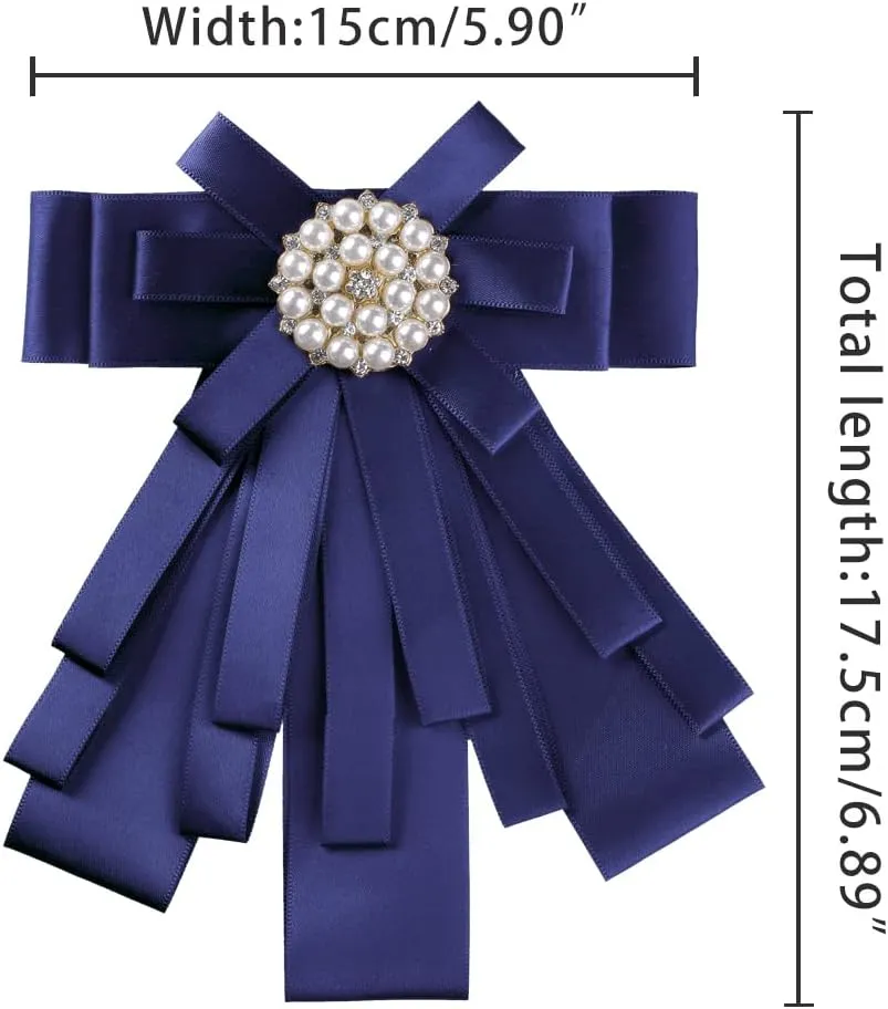 Allegra K Women's Pre-tied Bowknot Beads Bow Tie Elegant Large Ribbon Brooch