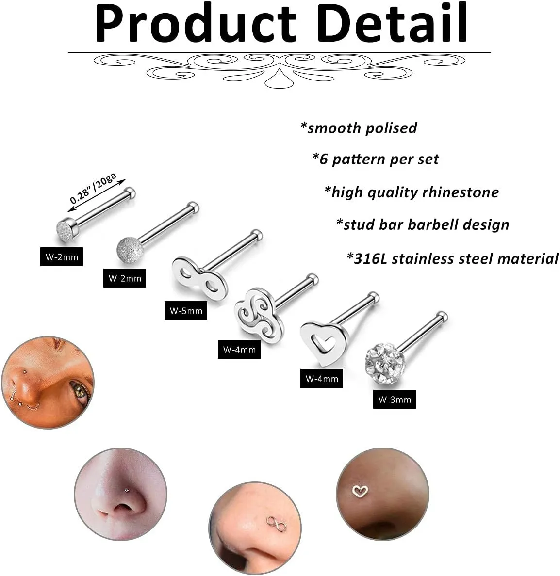 AllerPierce 20G Nose Rings Set 30-40Pcs Bone Screw L Shaped Studs Hypoallergenic Tragus Cartilage Ring Hoop Stainless Steel Piercing Jewelry for Women Men