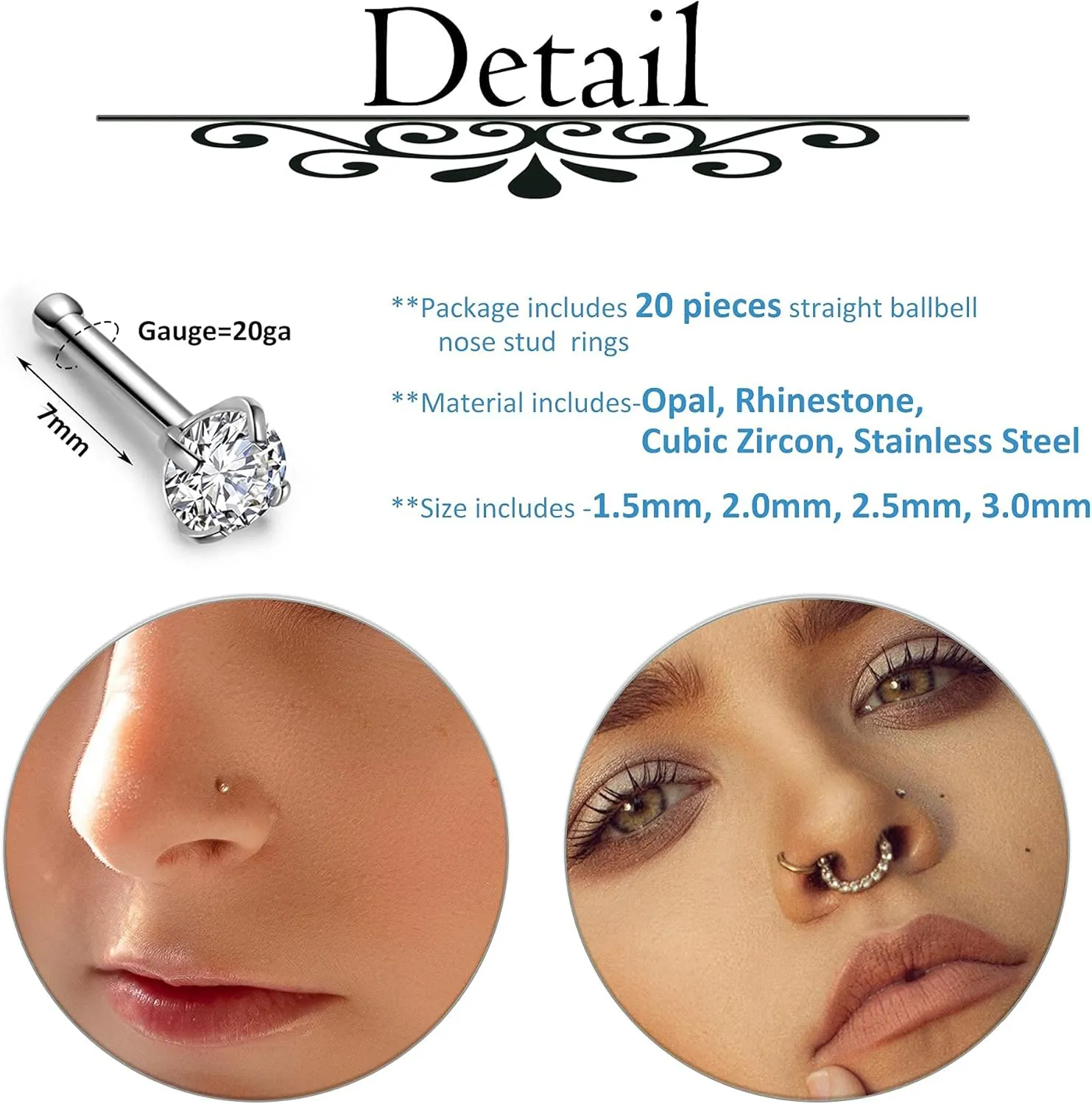 AllerPierce 20G Nose Rings Set 30-40Pcs Bone Screw L Shaped Studs Hypoallergenic Tragus Cartilage Ring Hoop Stainless Steel Piercing Jewelry for Women Men