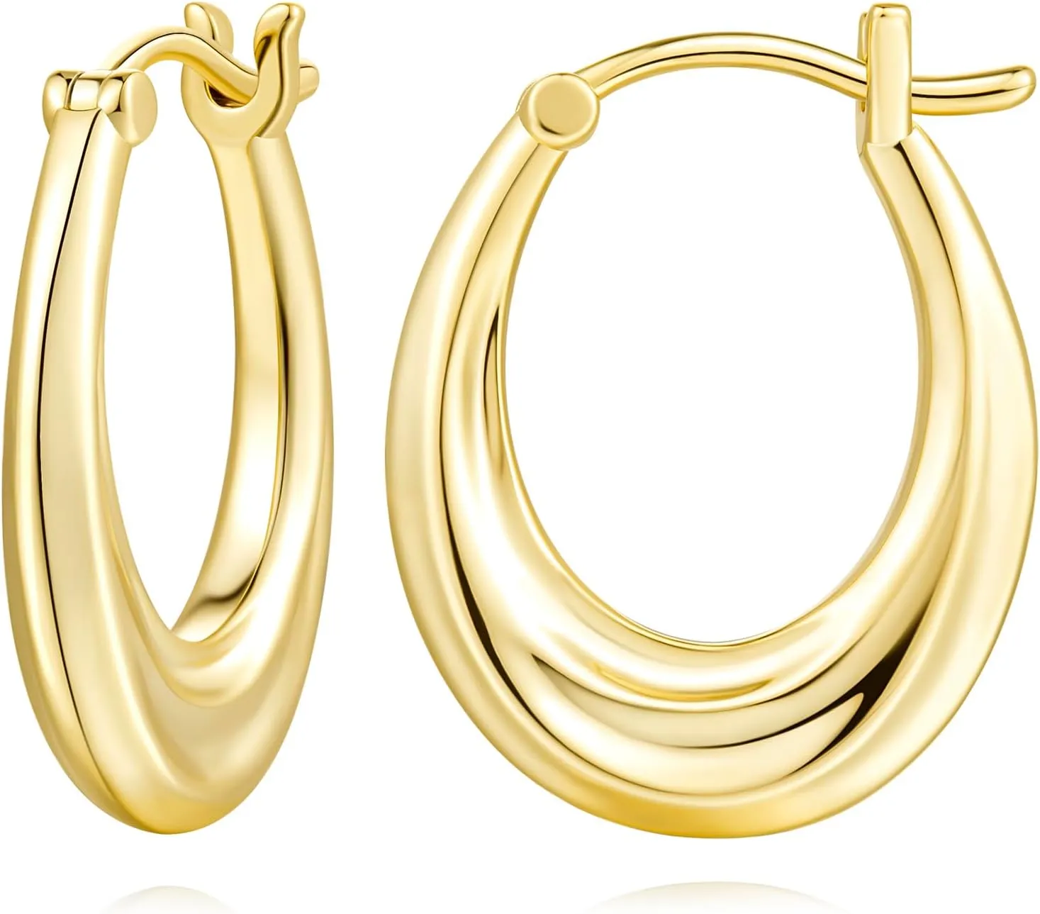 AMELINE 14K Gold Hoop Earrings for Women, Small Gold Hoop Earrings Well-polished Chunky Hoops Earring Dainty Hypoallergenic Earring