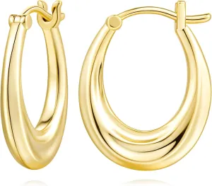 AMELINE 14K Gold Hoop Earrings for Women, Small Gold Hoop Earrings Well-polished Chunky Hoops Earring Dainty Hypoallergenic Earring