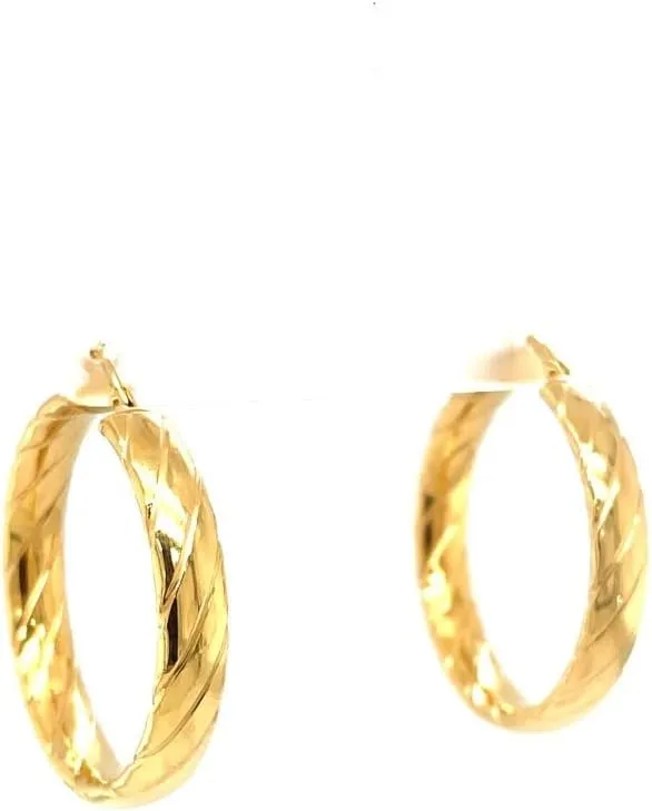 Amoro Italian Etched Gold Plated Sterling Silver Medium Hoop Earrings 30mm x 30mm