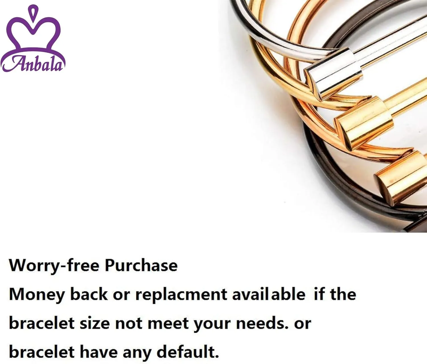 ANBALA Stylish Titanium Steel D Shape Bar Screw and Shackle Cuff Bangle Bracelet for Unisex