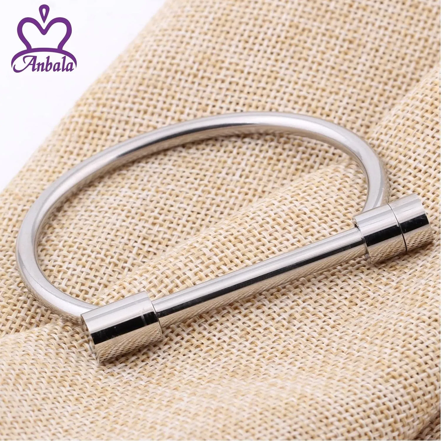 ANBALA Stylish Titanium Steel D Shape Bar Screw and Shackle Cuff Bangle Bracelet for Unisex