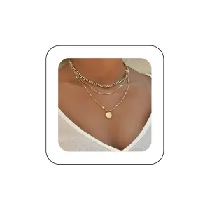 Andelaisi Boho Coin Pendant Necklace Gold Layered Coin Disc Choker Necklace Vintage Curb Chain Necklace Choker Punk Thick Chain Necklace Jewelry for Women