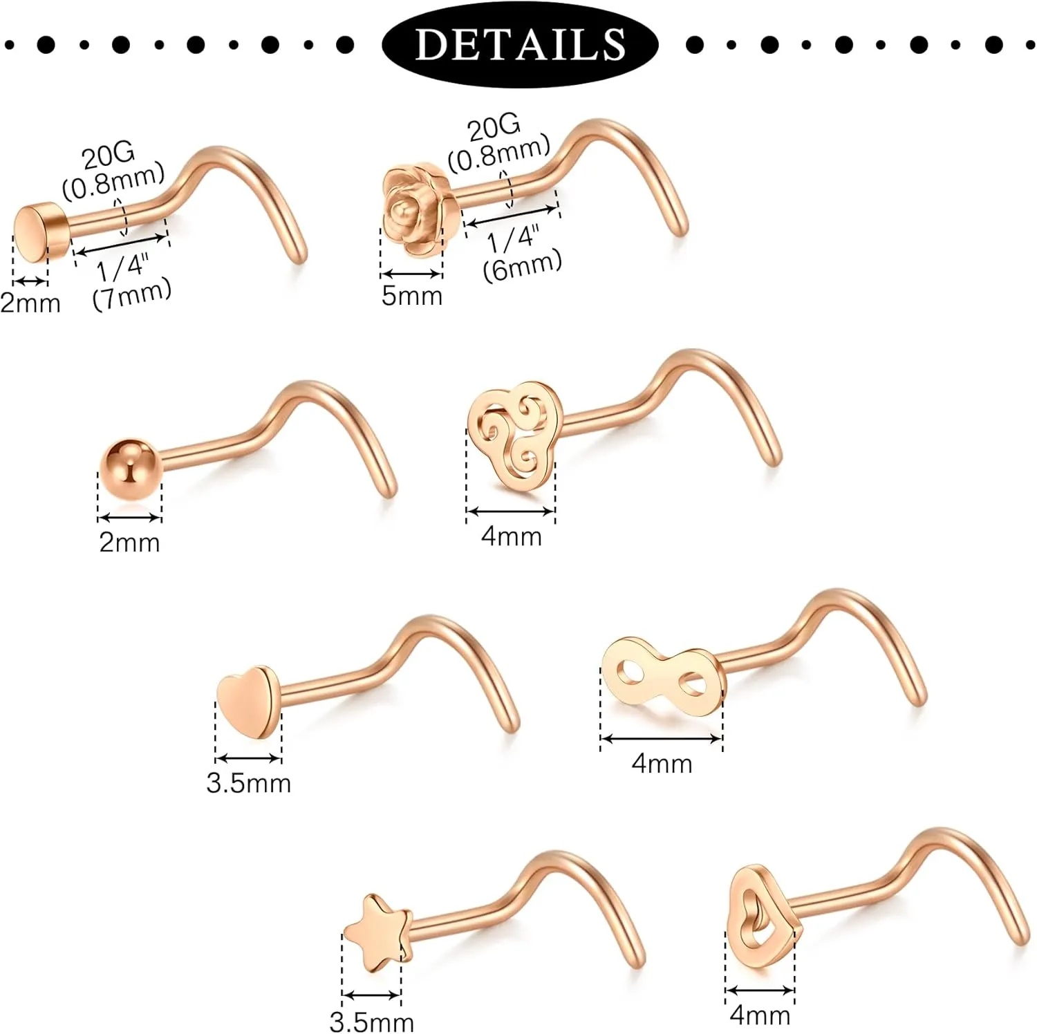 Anicina 18g 20g 22g Nose Rings Studs for Women Mens Nose Rings Hoops Surgical Steel Real Stud Nose Rings L Shaped Corkscrew Bone Nose Piercing Stud Jewelry Hypoallergenic 1.5mm 2mm 2.5mm 3mm