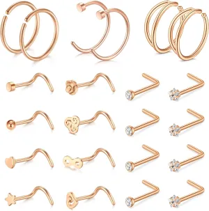 Anicina 18g 20g 22g Nose Rings Studs for Women Mens Nose Rings Hoops Surgical Steel Real Stud Nose Rings L Shaped Corkscrew Bone Nose Piercing Stud Jewelry Hypoallergenic 1.5mm 2mm 2.5mm 3mm