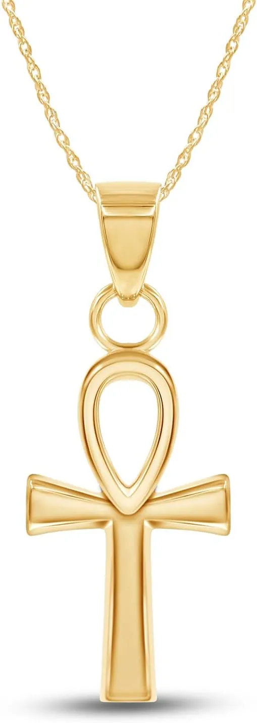 Ankh Pendant Necklace Religious Cross Jewelry For Women in 14K Gold Over Sterling Silver Along With 18" Silver Chain