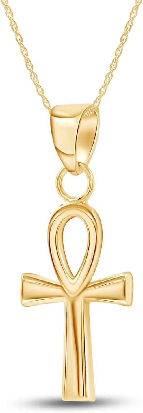 Ankh Pendant Necklace Religious Cross Jewelry For Women in 14K Gold Over Sterling Silver Along With 18" Silver Chain