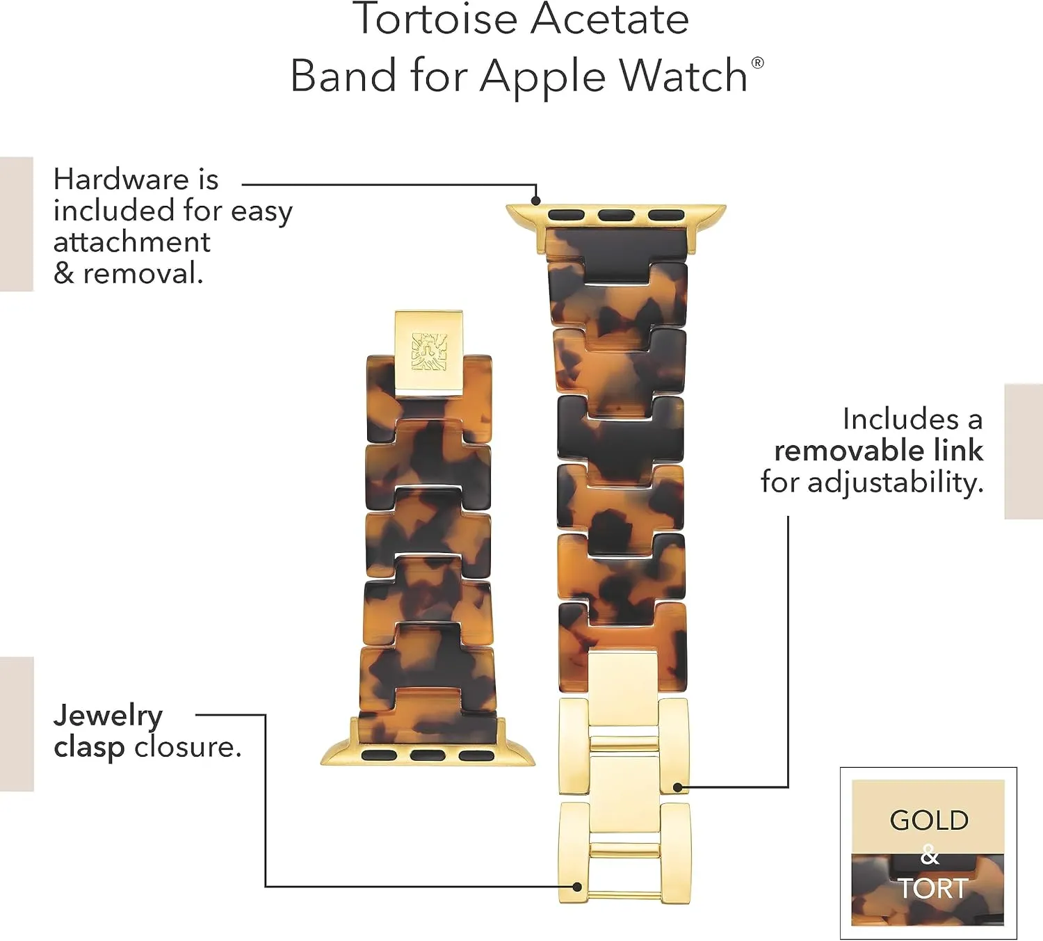 Anne Klein Women's Acetate Fashion Band for Apple Watch Secure, Adjustable, Apple Watch Band Replacement, Fits Most Wrists