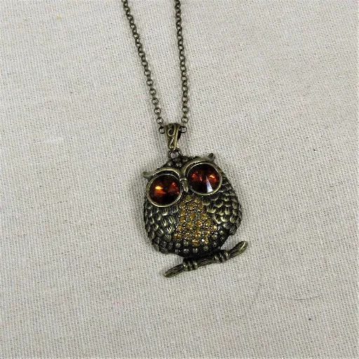Antique Brass Pendant Necklace Owl