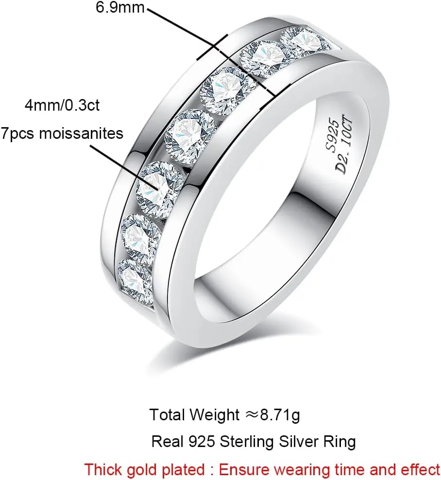 AnuClub Moissanite Wedding Band Half Eternity Rings D Color VVS1 925 Sterling Silver Anniversary Band Rings for Men with Certificate