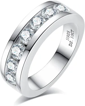 AnuClub Moissanite Wedding Band Half Eternity Rings D Color VVS1 925 Sterling Silver Anniversary Band Rings for Men with Certificate