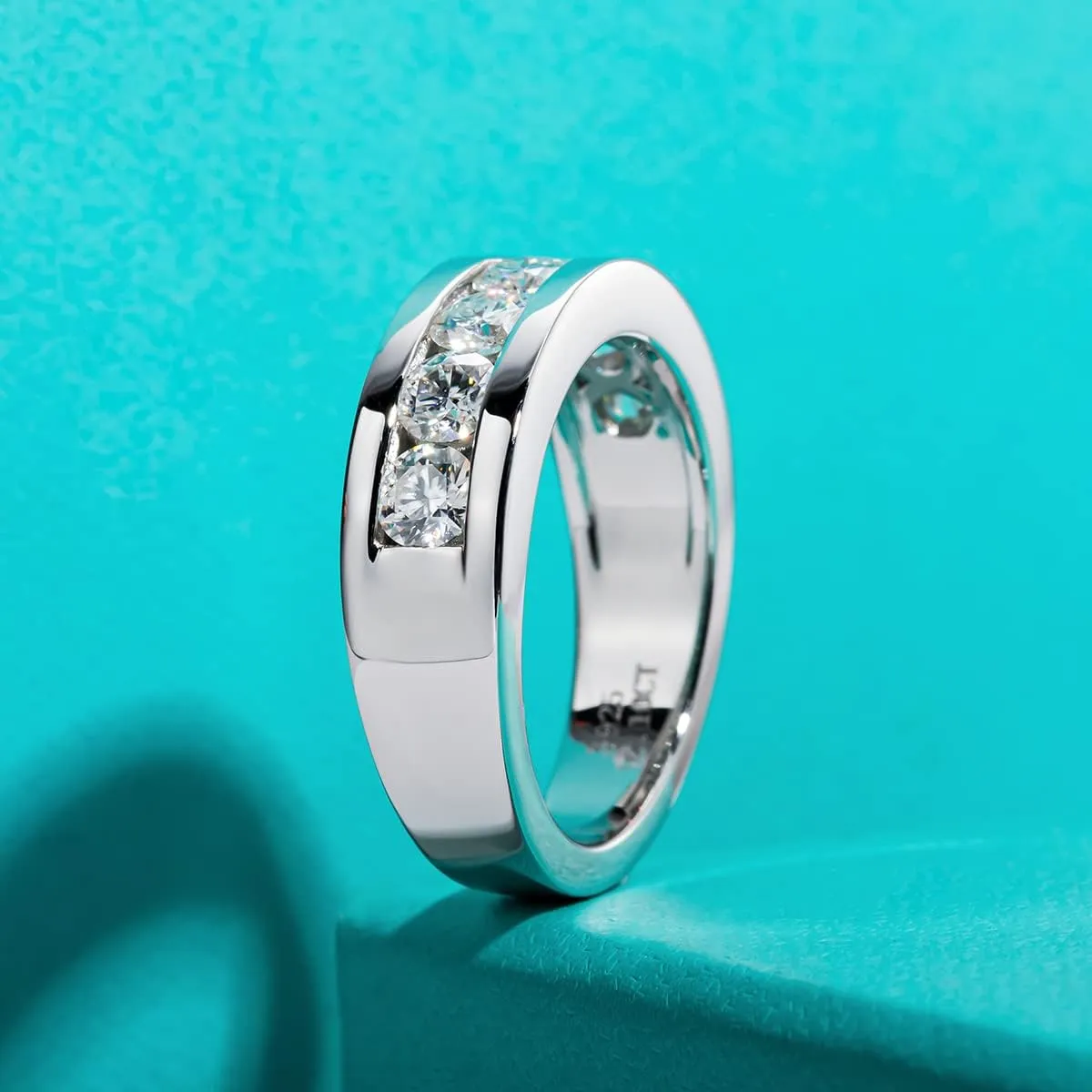 AnuClub Moissanite Wedding Band Half Eternity Rings D Color VVS1 925 Sterling Silver Anniversary Band Rings for Men with Certificate