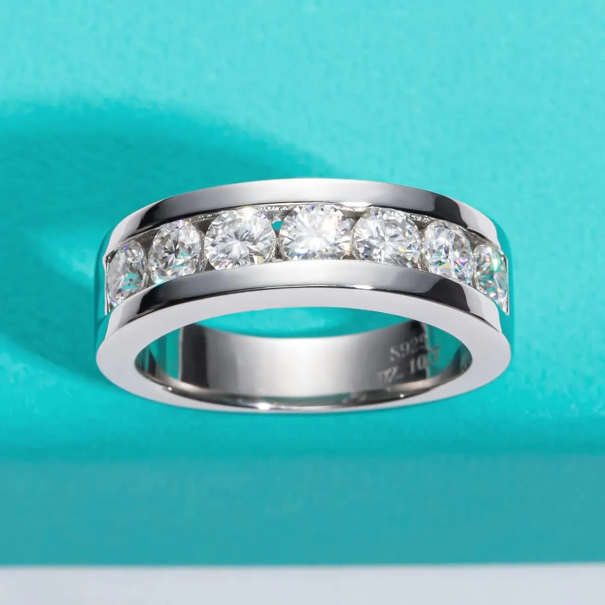 AnuClub Moissanite Wedding Band Half Eternity Rings D Color VVS1 925 Sterling Silver Anniversary Band Rings for Men with Certificate