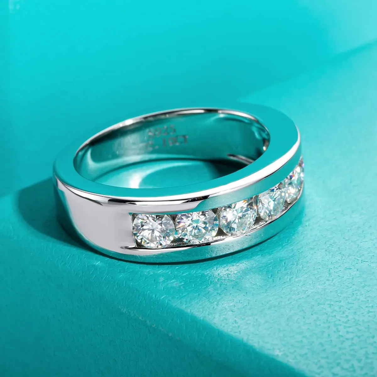 AnuClub Moissanite Wedding Band Half Eternity Rings D Color VVS1 925 Sterling Silver Anniversary Band Rings for Men with Certificate