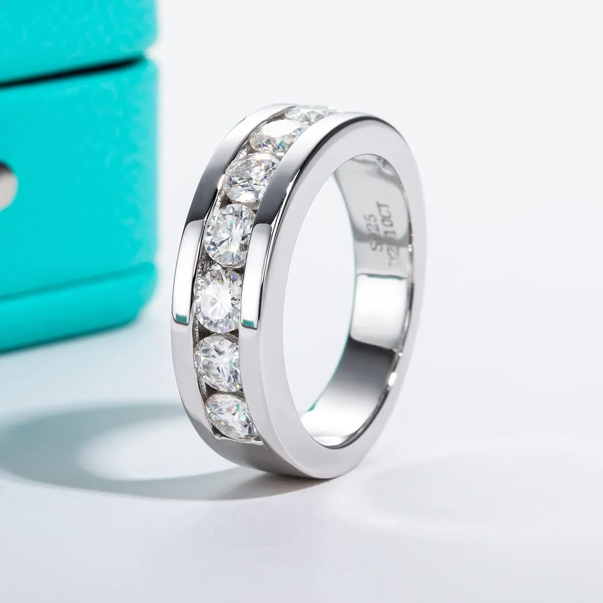 AnuClub Moissanite Wedding Band Half Eternity Rings D Color VVS1 925 Sterling Silver Anniversary Band Rings for Men with Certificate