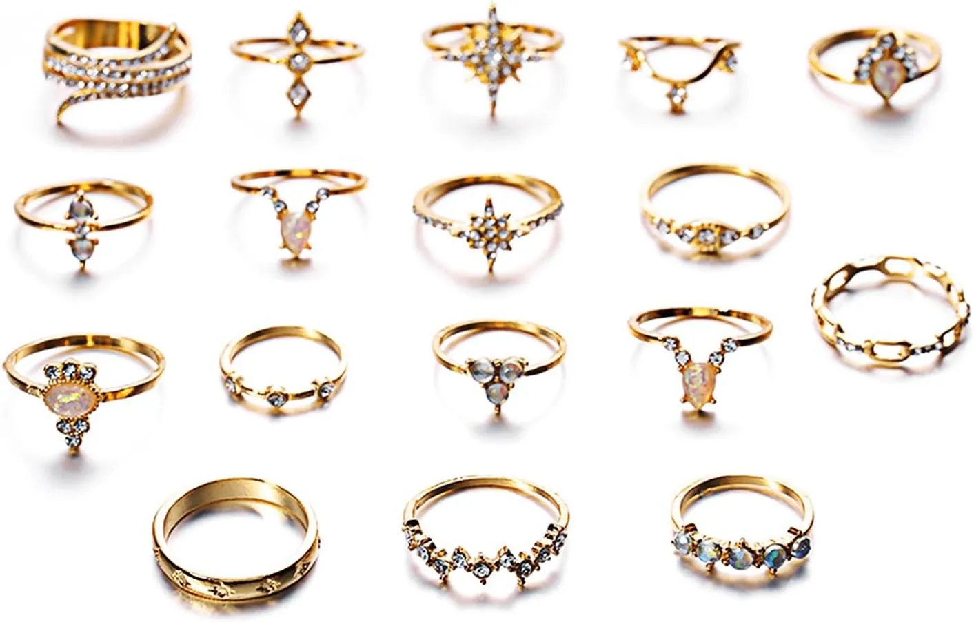 Anxiety Ring for Women,17Pcs Unique Carved Stackable Knuckle Rings Alloy Boho Ethnic Style Faux Gem Finger Rings Jewelry Accessory