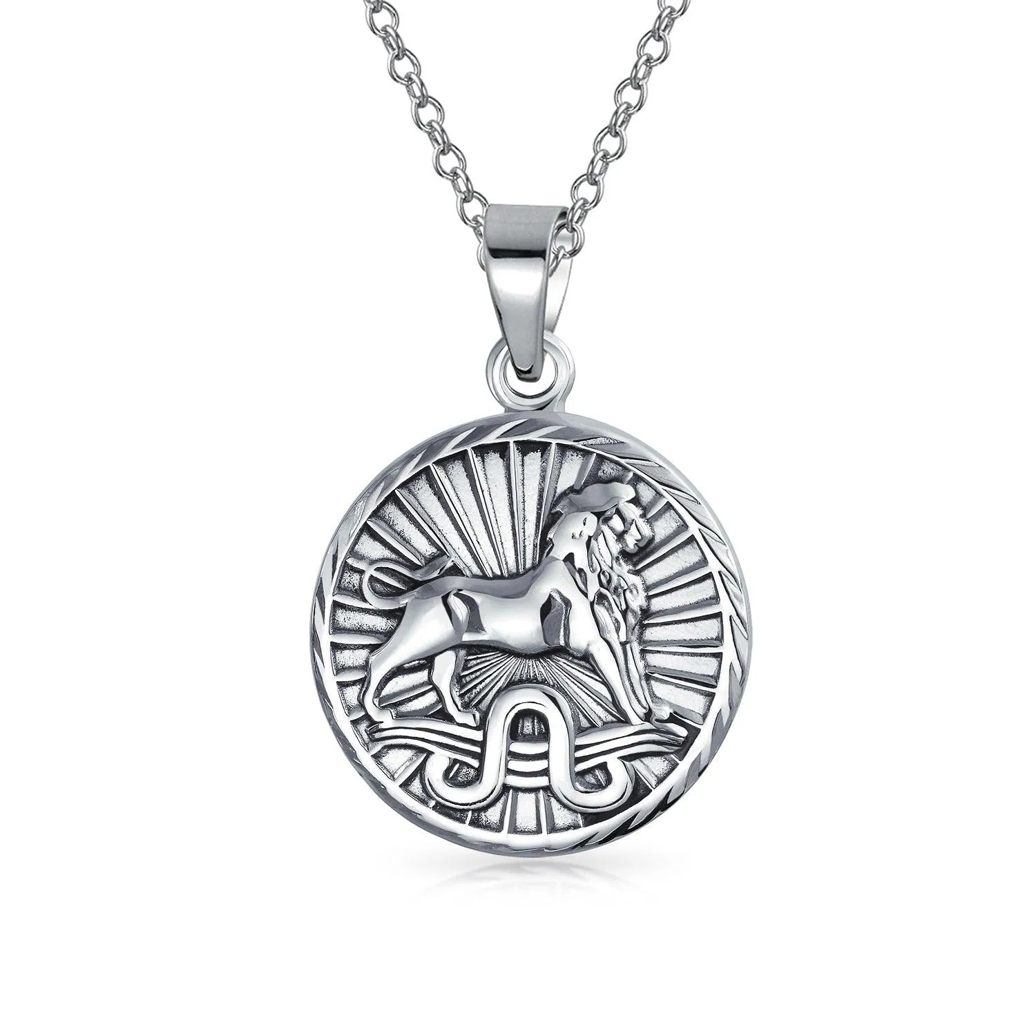 Astrology Horoscope Pendant Necklace for Men in Antiqued Sterling Silver Constellation