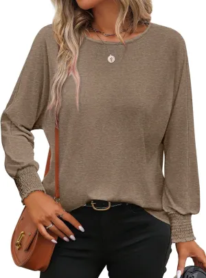 ATHMILE Long Sleeve Tops for Women 2025 Spring Fashion T Shirts for Women Crewneck Casual Loose Shirts Basic Tee