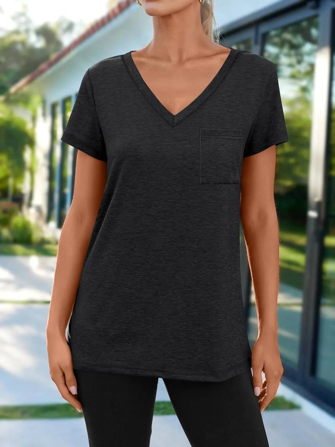 AUTOMET T Shirts for Women Short Sleeve Shirts V Neck Plus Size Summer Tops Casual Beach Vacation Outfits Clothes 2025