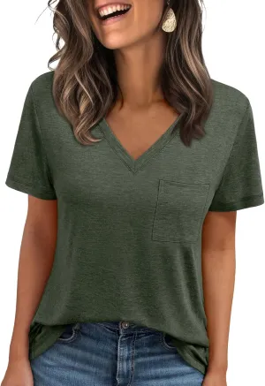 AUTOMET T Shirts for Women Short Sleeve Shirts V Neck Plus Size Summer Tops Casual Beach Vacation Outfits Clothes 2025