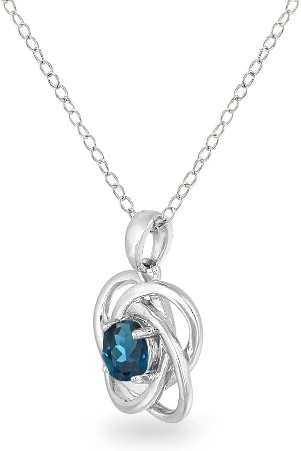 B. BRILLIANT Sterling Silver Love Knot Necklace for Women, Necklace, Genuine or Synthetic Gemstone Birthstone Pendant