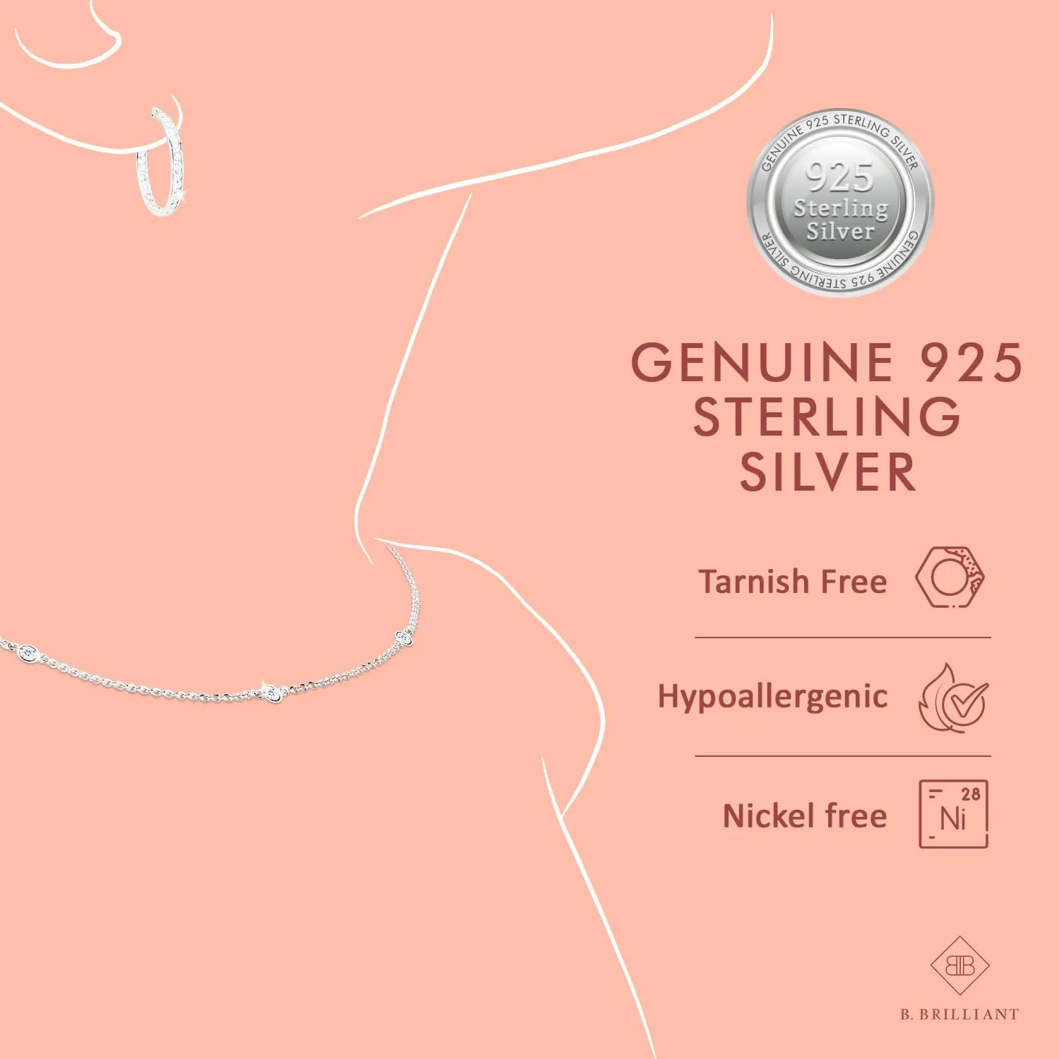 B. BRILLIANT Sterling Silver Love Knot Necklace for Women, Necklace, Genuine or Synthetic Gemstone Birthstone Pendant