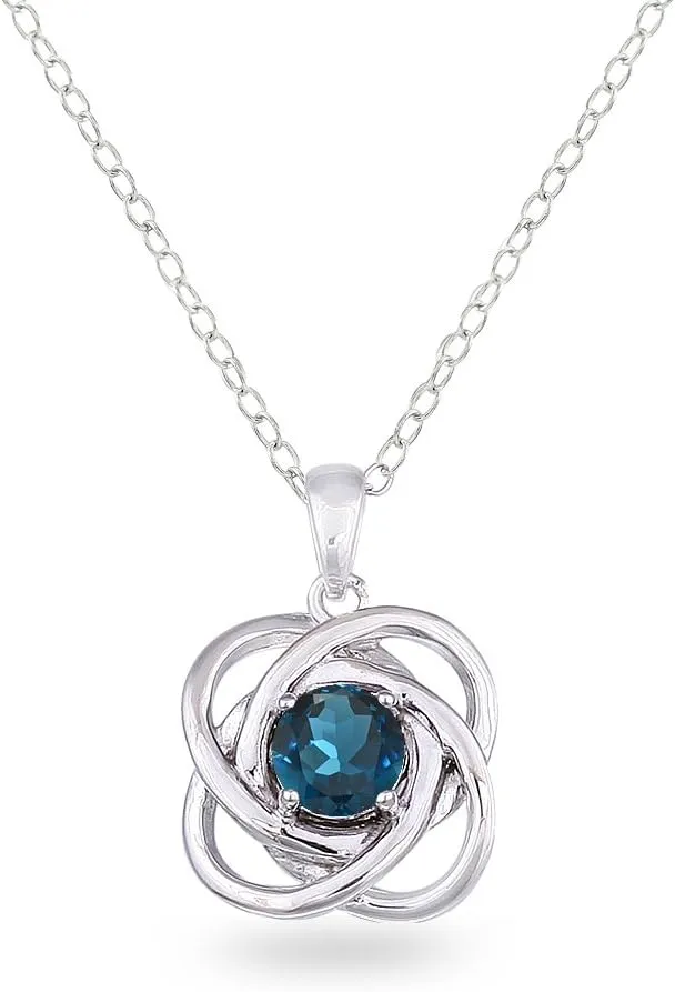 B. BRILLIANT Sterling Silver Love Knot Necklace for Women, Necklace, Genuine or Synthetic Gemstone Birthstone Pendant