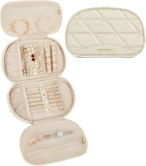 BAGSMART Travel Jewelry Case Jewelry Organizer Storage Roll Rings Necklaces Earrings Bracelets Brooches Watch Large Portable Beige