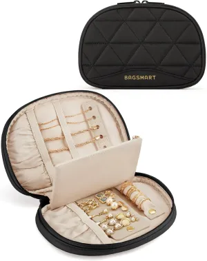 BAGSMART Travel Jewelry Case Jewelry Organizer Storage Roll Rings Necklaces Earrings Bracelets Brooches Watch Small Portable Black