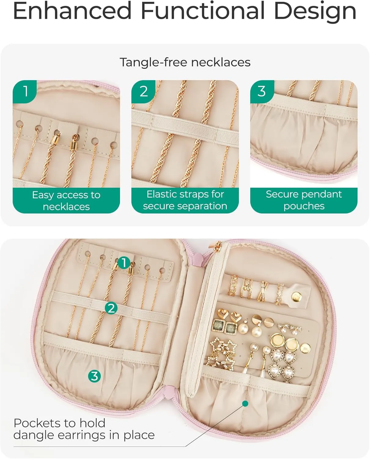 BAGSMART Travel Jewelry Case Jewelry Organizer Storage Roll Rings Necklaces Earrings Bracelets Brooches Watch Small Portable Black