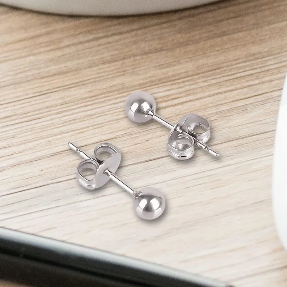 Ball Stud Titanium Earrings,Hypoallergenic for Women High Polished Colored for Sensitive Ears, 3mm and 4mm Pure Titanium Nickel-Free Lead-Free