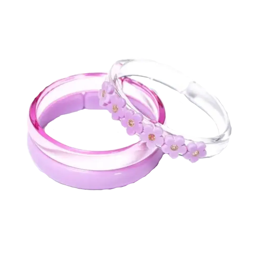 Bangle Set - Purple Flowers & Crystal