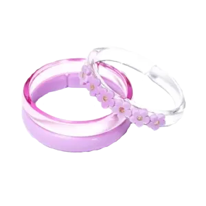 Bangle Set - Purple Flowers & Crystal
