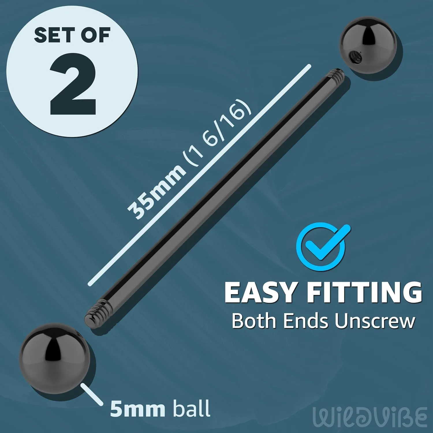 Barbell Piercing Jewelry 14g Bar Scaffold For Women Men - 2 Pack Of Industrial Bars Cartilage Ear Barbell Jewelry - 35mm Long Straight Hypoallergenic Surgical Steel 14g Industrial Piercing Jewelry