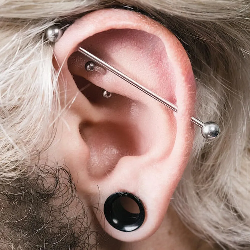 Barbell Piercing Jewelry 14g Bar Scaffold For Women Men - 2 Pack Of Industrial Bars Cartilage Ear Barbell Jewelry - 35mm Long Straight Hypoallergenic Surgical Steel 14g Industrial Piercing Jewelry