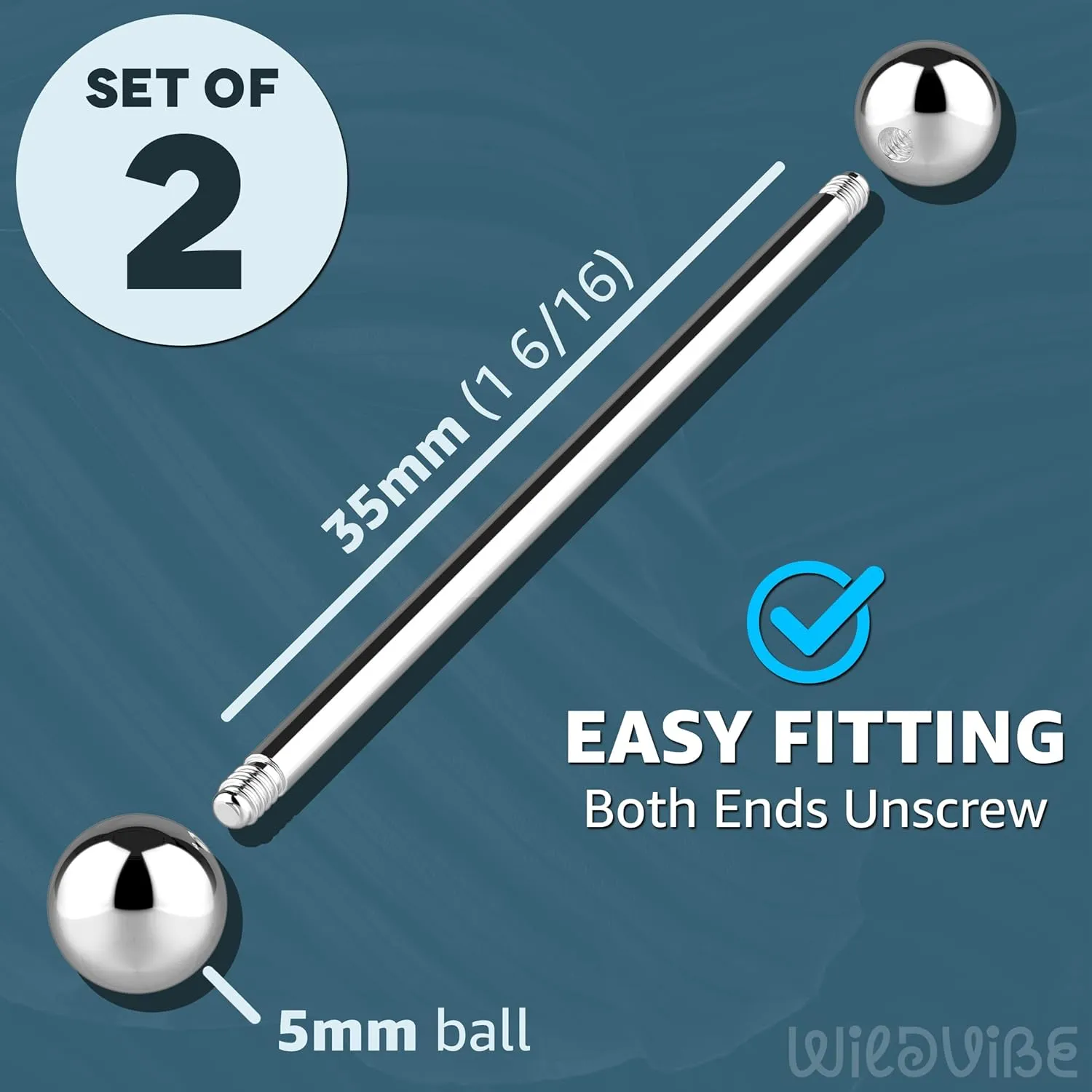 Barbell Piercing Jewelry 14g Bar Scaffold For Women Men - 2 Pack Of Industrial Bars Cartilage Ear Barbell Jewelry - 35mm Long Straight Hypoallergenic Surgical Steel 14g Industrial Piercing Jewelry
