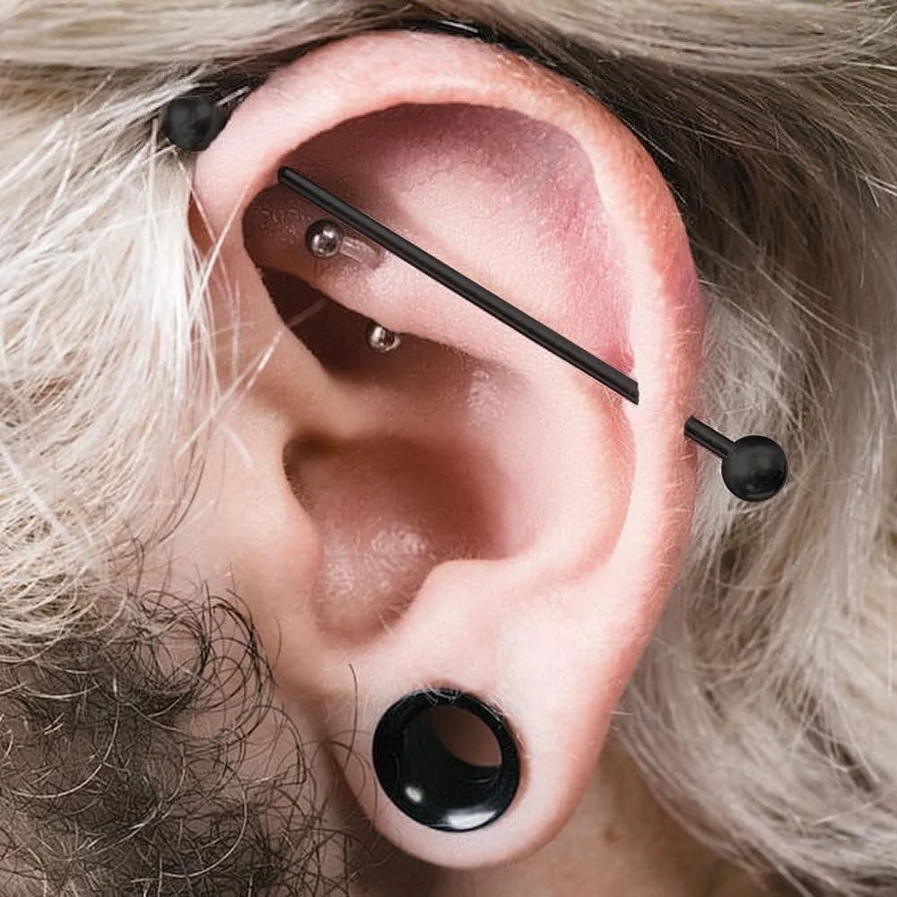 Barbell Piercing Jewelry 14g Bar Scaffold For Women Men - 2 Pack Of Industrial Bars Cartilage Ear Barbell Jewelry - 35mm Long Straight Hypoallergenic Surgical Steel 14g Industrial Piercing Jewelry