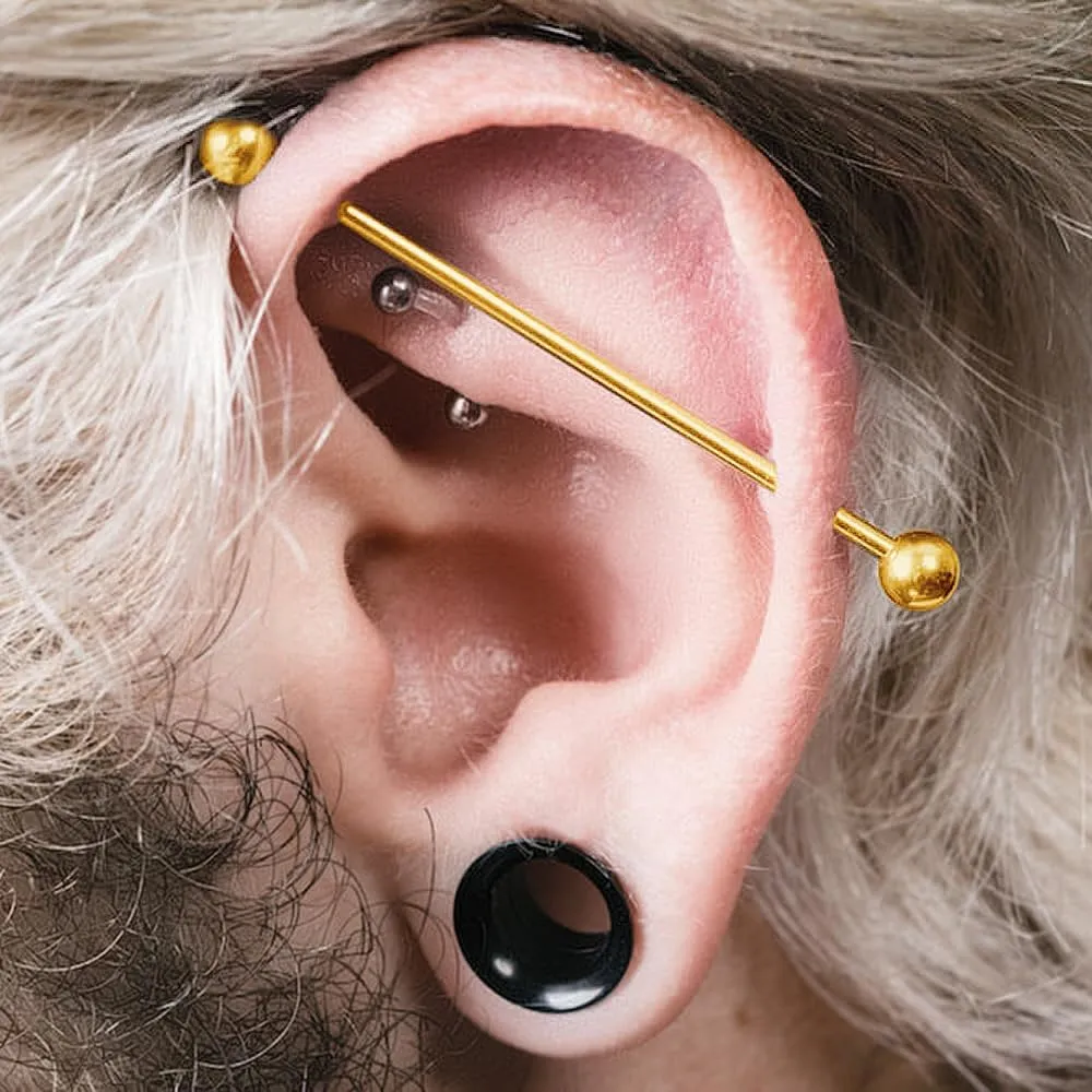 Barbell Piercing Jewelry 14g Bar Scaffold For Women Men - 2 Pack Of Industrial Bars Cartilage Ear Barbell Jewelry - 35mm Long Straight Hypoallergenic Surgical Steel 14g Industrial Piercing Jewelry