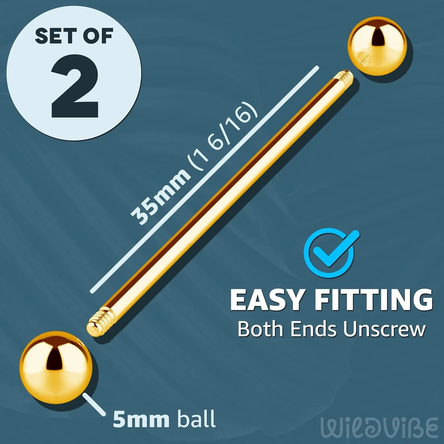 Barbell Piercing Jewelry 14g Bar Scaffold For Women Men - 2 Pack Of Industrial Bars Cartilage Ear Barbell Jewelry - 35mm Long Straight Hypoallergenic Surgical Steel 14g Industrial Piercing Jewelry