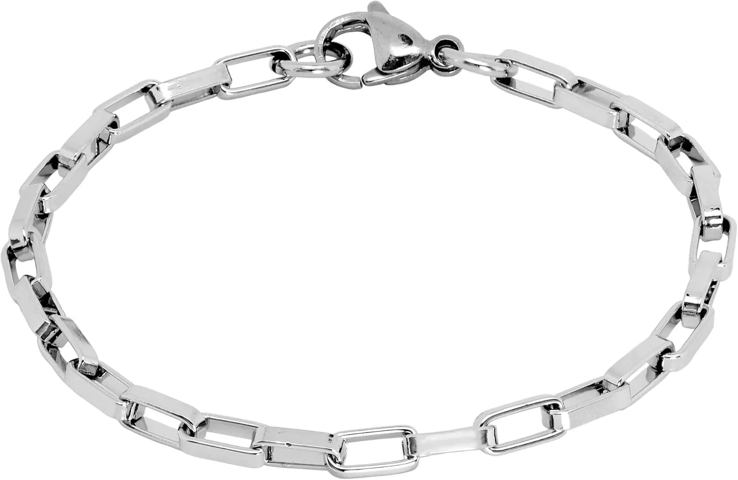 Baronyka Stainless Steel Mens Paperclip Chain Link Bracelet, 4.5mm, 8 Inch with Lobster Clasp, Silver-Plated, Chain-Link Bracelets for Men