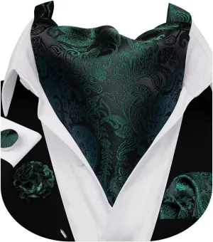 Barry.Wang Men's Ascot Paisley Floral Cravats Tie Lapel Pin Pocket Square Cufflinks 4PC Wedding Business Party Casual for Men