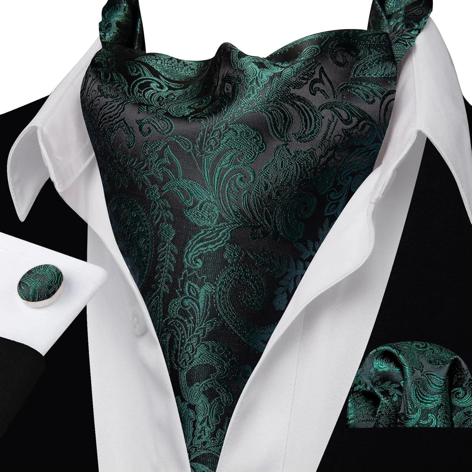 Barry.Wang Men's Ascot Paisley Floral Cravats Tie Lapel Pin Pocket Square Cufflinks 4PC Wedding Business Party Casual for Men