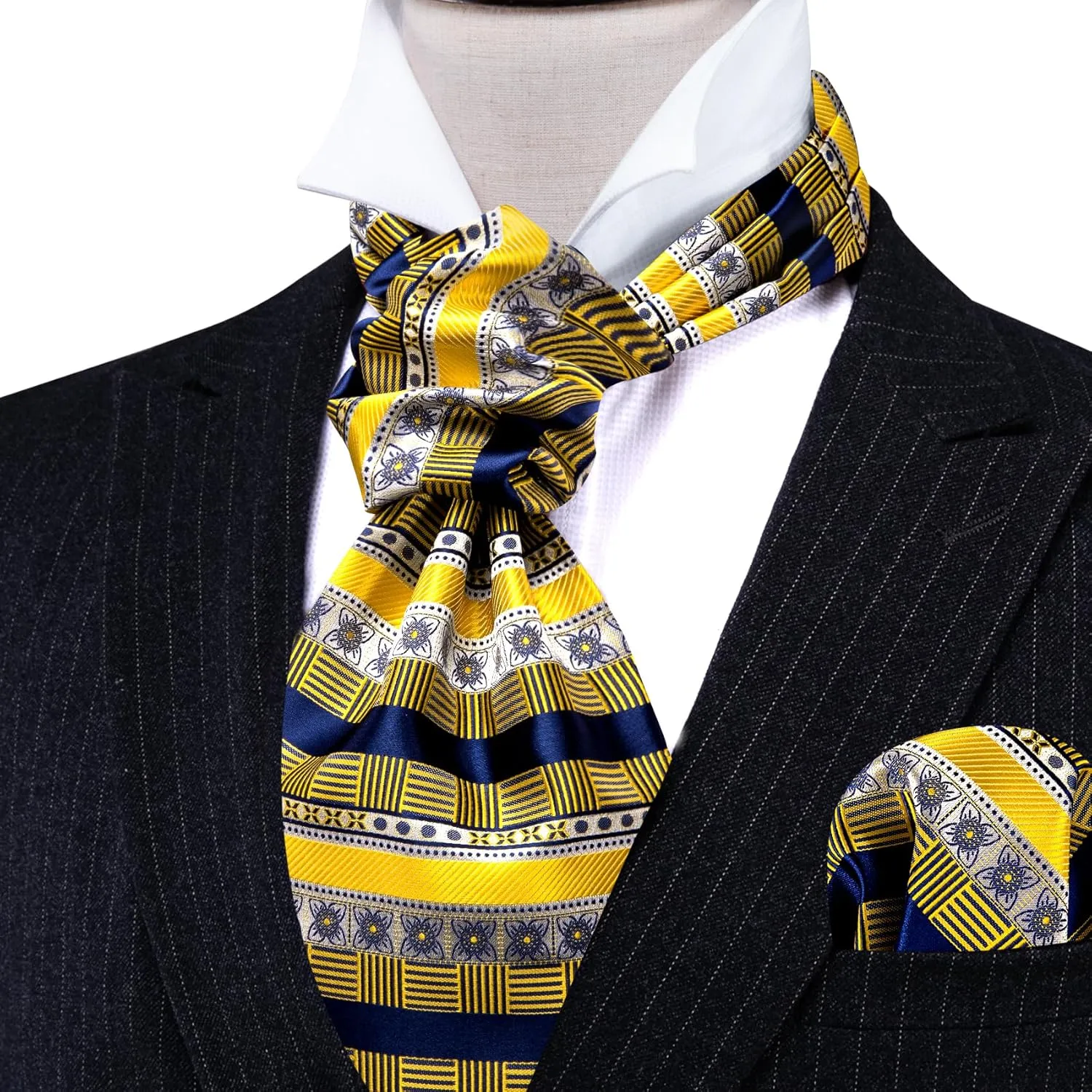 Barry.Wang Men's Ascot Paisley Floral Cravats Tie Lapel Pin Pocket Square Cufflinks 4PC Wedding Business Party Casual for Men