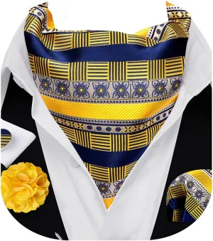 Barry.Wang Men's Ascot Paisley Floral Cravats Tie Lapel Pin Pocket Square Cufflinks 4PC Wedding Business Party Casual for Men