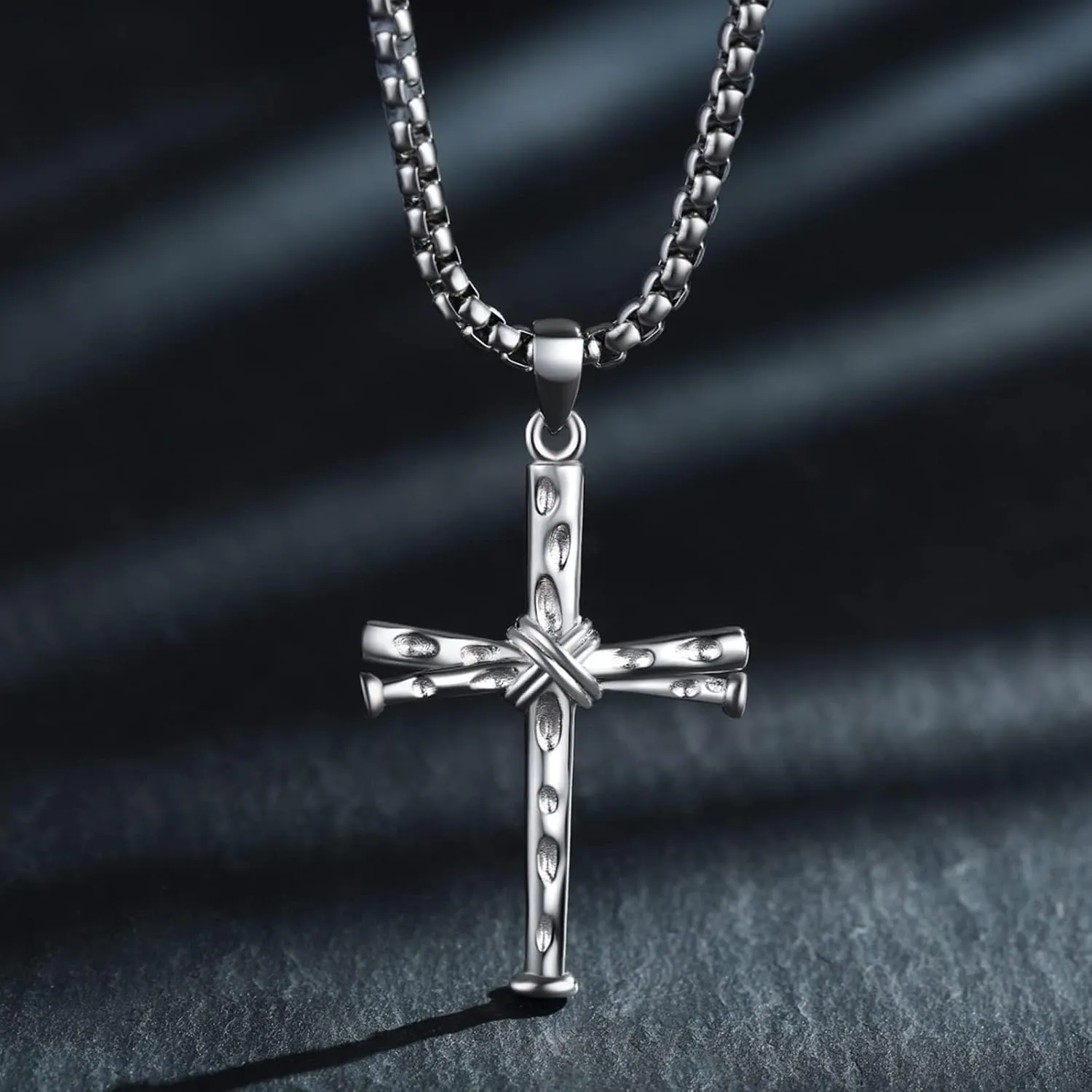 Baseball Cross Necklace for Men, 925 Sterling Silver Nail Cross Pendant with Stainless Steel Chain 22" 2"